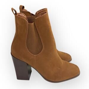 Bamboo Square Toe Elastic Split Ankle Bootie Women's 6 Dark Camel Leatherette